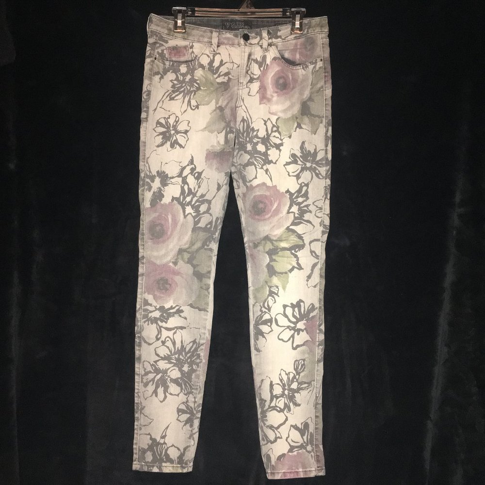 GUESS Brittney-Skinny Jeans Gray Faded Floral